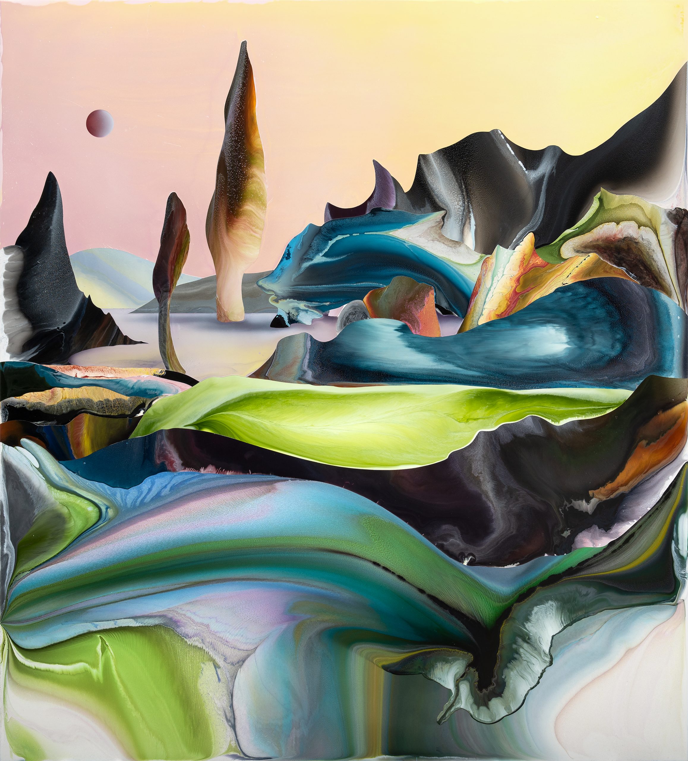 Dave Bopp, Low Light, 2025,acrylic resin paint and ink on aluminum composite board 210 x 190 cm.