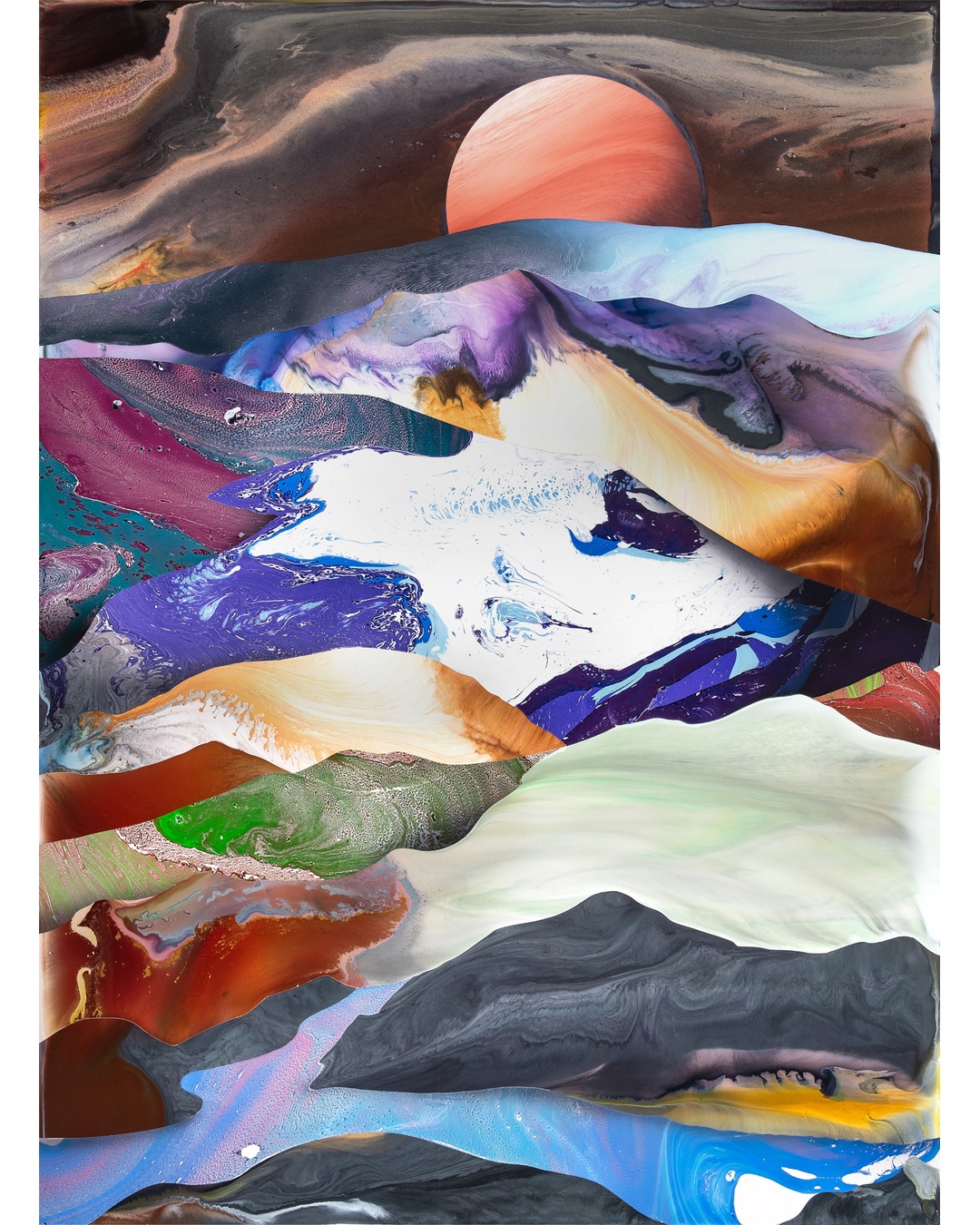 Dave Bopp, Sailor 5, 2025, acrylic resin paint, ink and marbling paint on aluminum composite board, 180 x 135 cm.