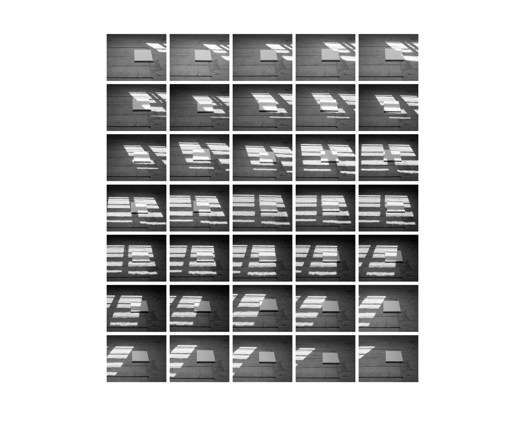 Inge Dick, Licht-Fenster-Quadrat-35 Pieces, je 24 x 30,5 cm,  1985–  2022, Ilfochrome, auf Hahnemühle Acrylglas gerahmt mit Museumsglas auf photo Rag Velua 